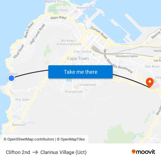 Clifton 2nd to Clarinus Village (Uct) map