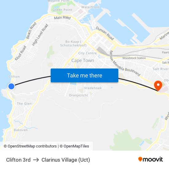 Clifton 3rd to Clarinus Village (Uct) map