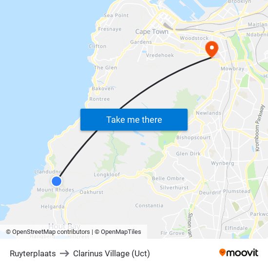 Ruyterplaats to Clarinus Village (Uct) map