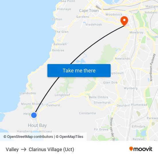 Valley to Clarinus Village (Uct) map