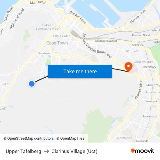 Upper Tafelberg to Clarinus Village (Uct) map