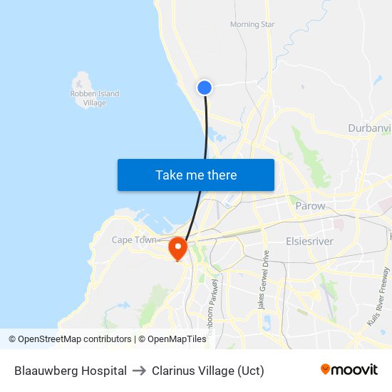 Blaauwberg Hospital to Clarinus Village (Uct) map