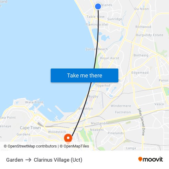 Garden to Clarinus Village (Uct) map