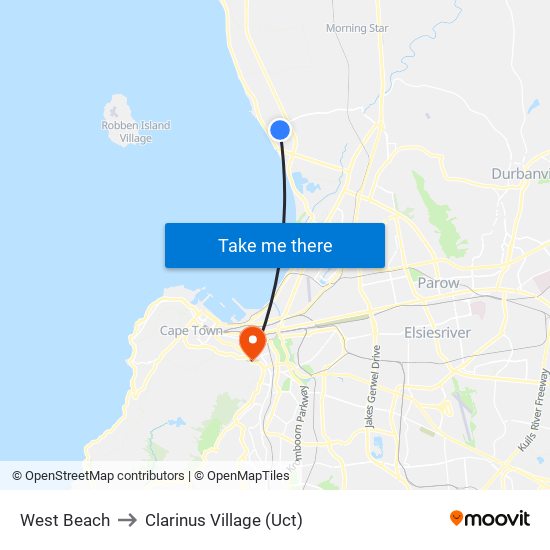 West Beach to Clarinus Village (Uct) map