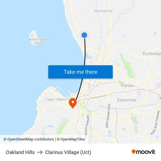Oakland Hills to Clarinus Village (Uct) map