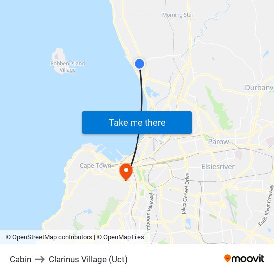 Cabin to Clarinus Village (Uct) map