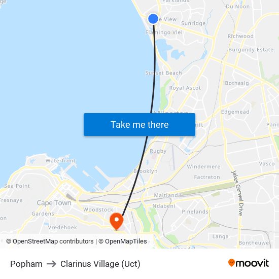 Popham to Clarinus Village (Uct) map