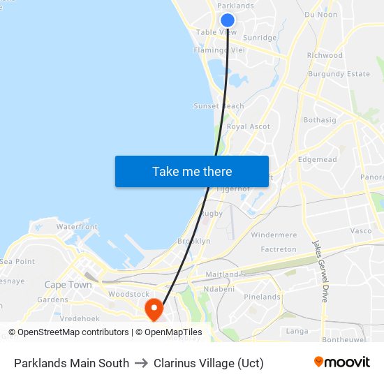 Parklands Main South to Clarinus Village (Uct) map