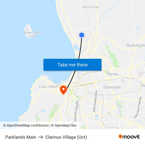 Parklands Main to Clarinus Village (Uct) map