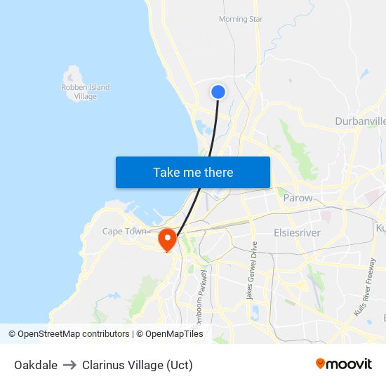 Oakdale to Clarinus Village (Uct) map