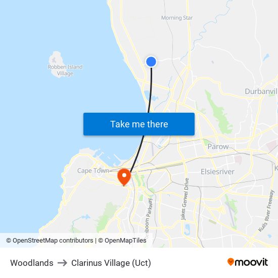 Woodlands to Clarinus Village (Uct) map