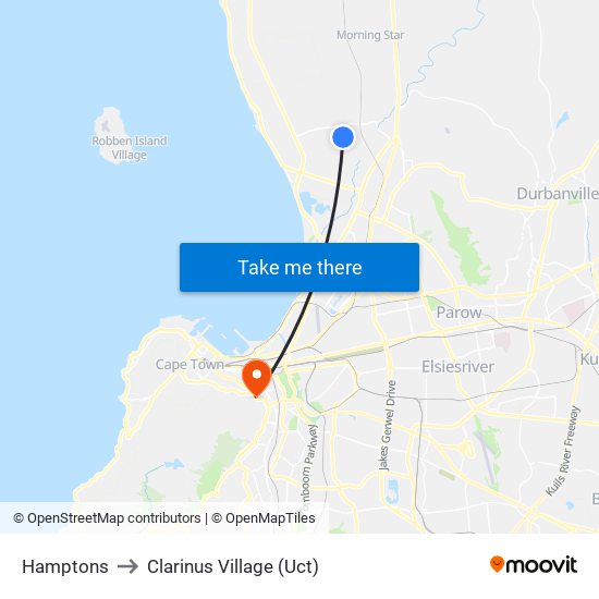 Hamptons to Clarinus Village (Uct) map