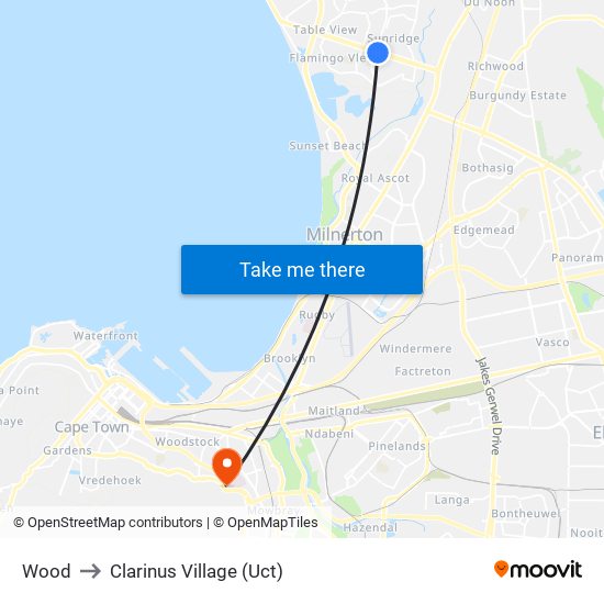 Wood to Clarinus Village (Uct) map