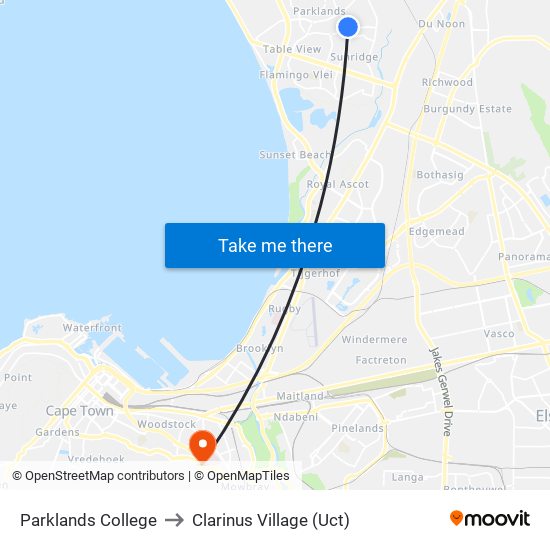 Parklands College to Clarinus Village (Uct) map