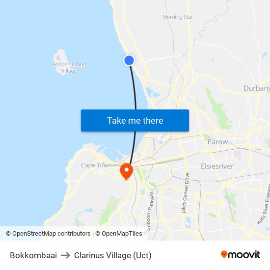 Bokkombaai to Clarinus Village (Uct) map