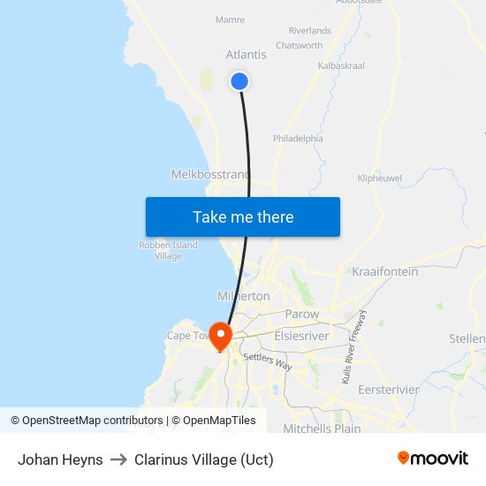 Johan Heyns to Clarinus Village (Uct) map