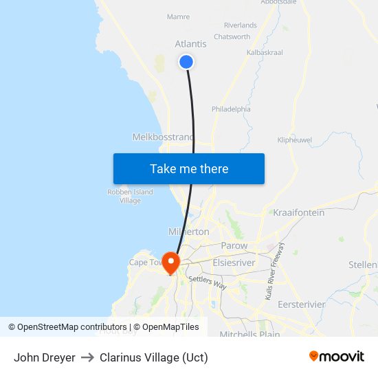 John Dreyer to Clarinus Village (Uct) map