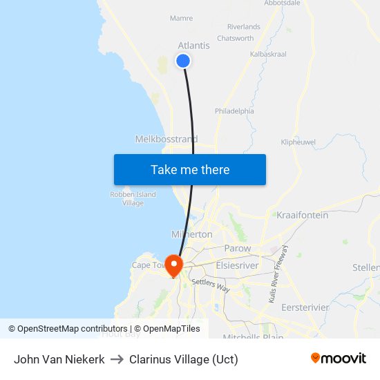 John Van Niekerk to Clarinus Village (Uct) map