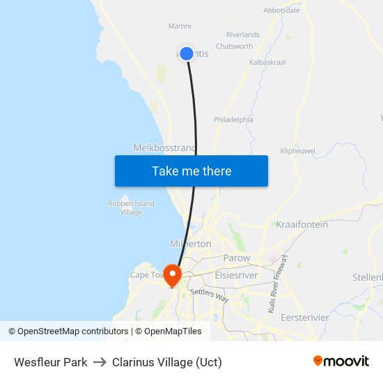 Wesfleur Park to Clarinus Village (Uct) map