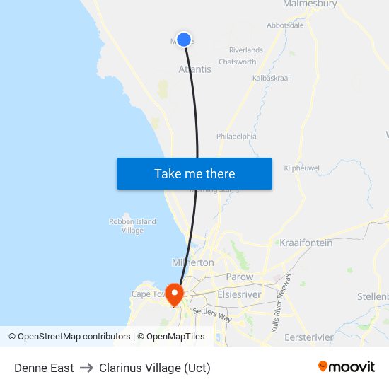 Denne East to Clarinus Village (Uct) map