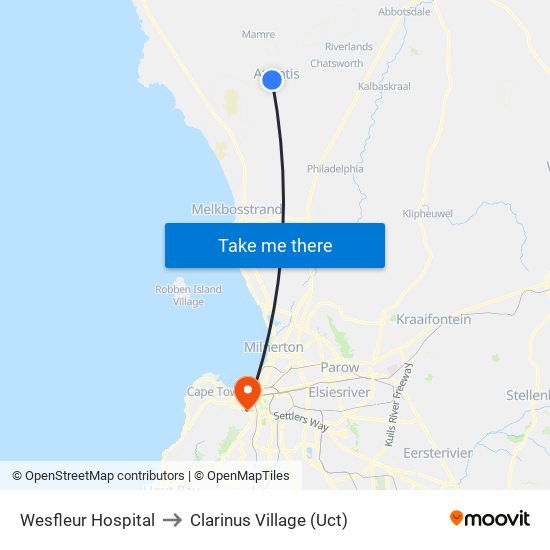 Wesfleur Hospital to Clarinus Village (Uct) map