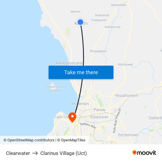 Clearwater to Clarinus Village (Uct) map