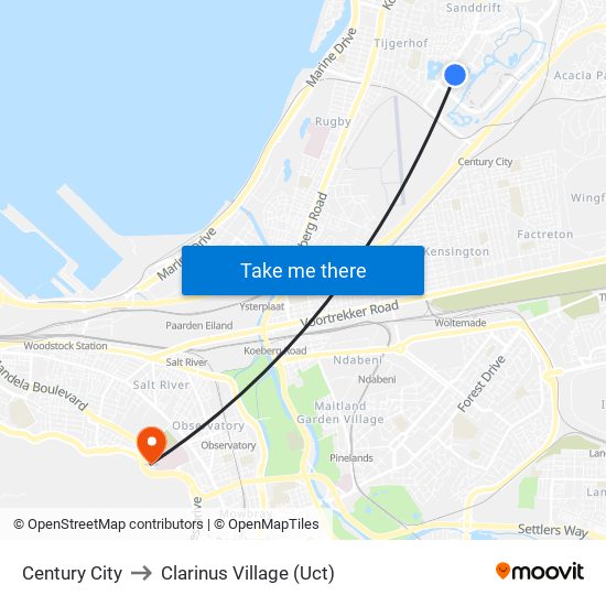 Century City to Clarinus Village (Uct) map