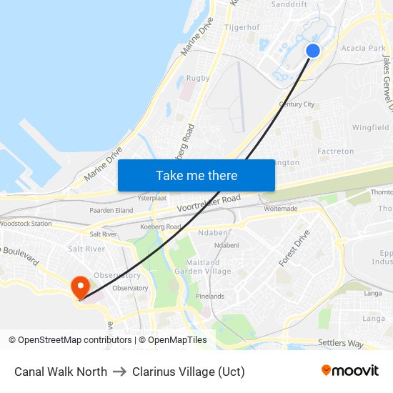 Canal Walk North to Clarinus Village (Uct) map