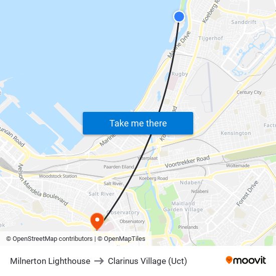 Milnerton Lighthouse to Clarinus Village (Uct) map