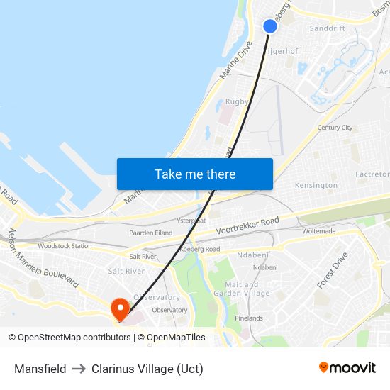 Mansfield to Clarinus Village (Uct) map