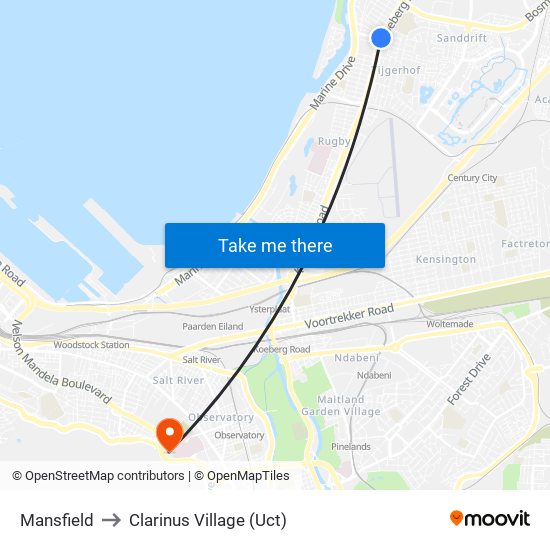 Mansfield to Clarinus Village (Uct) map