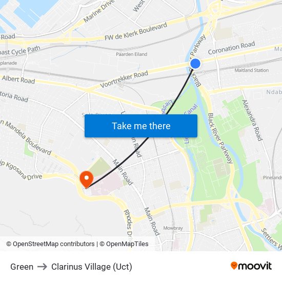 Green to Clarinus Village (Uct) map
