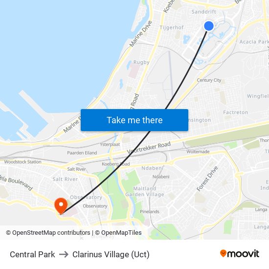 Central Park to Clarinus Village (Uct) map