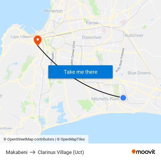 Makabeni to Clarinus Village (Uct) map