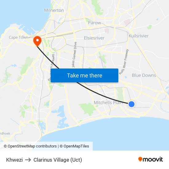 Khwezi to Clarinus Village (Uct) map