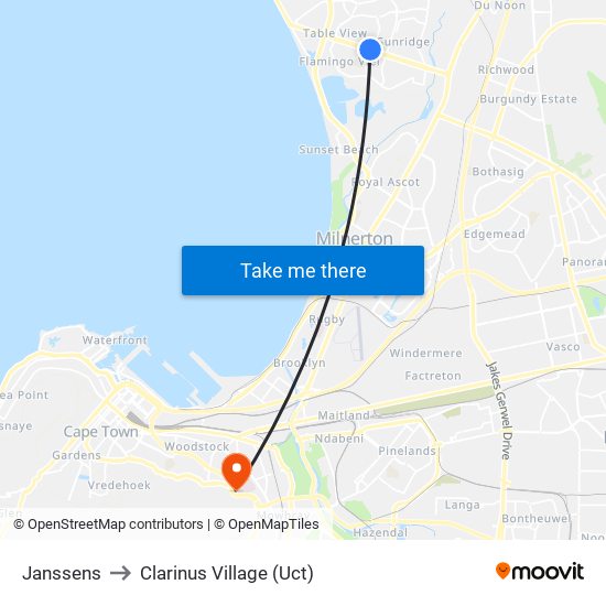 Janssens to Clarinus Village (Uct) map