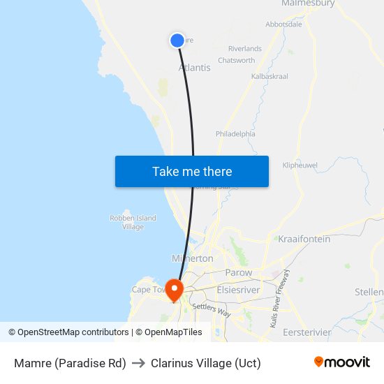 Mamre (Paradise Rd) to Clarinus Village (Uct) map