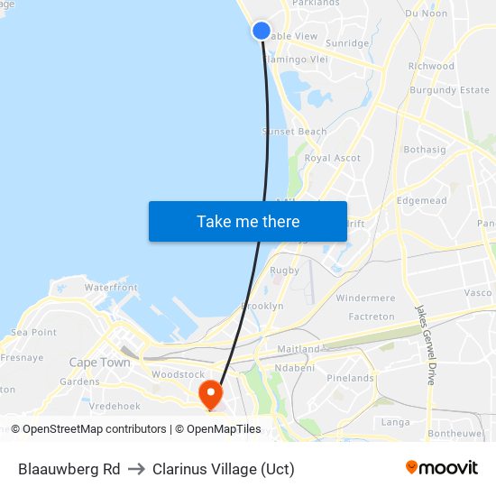 Blaauwberg Rd to Clarinus Village (Uct) map