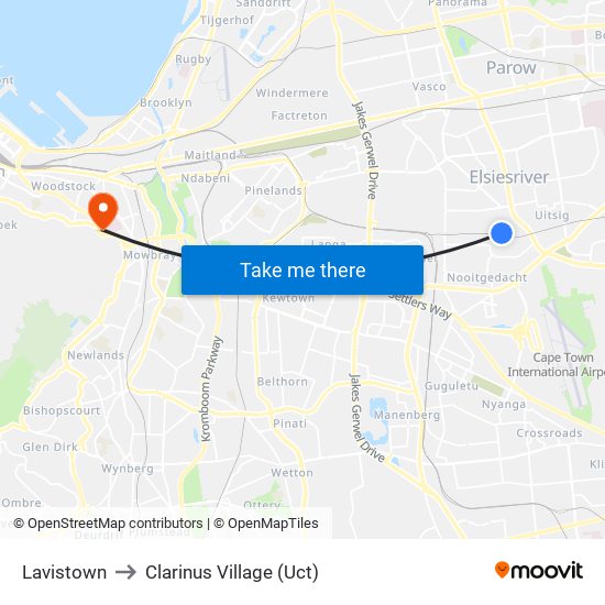 Lavistown to Clarinus Village (Uct) map