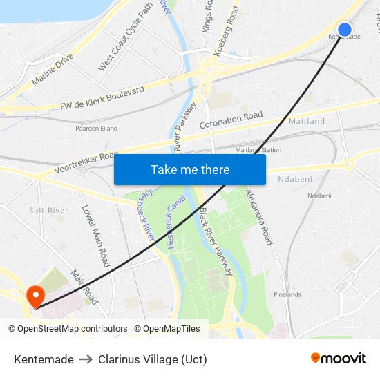 Kentemade to Clarinus Village (Uct) map