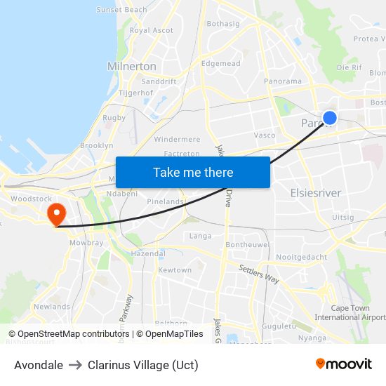 Avondale to Clarinus Village (Uct) map