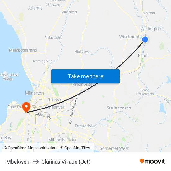 Mbekweni to Clarinus Village (Uct) map