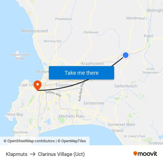 Klapmuts to Clarinus Village (Uct) map