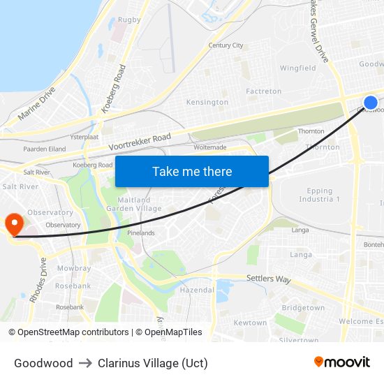 Goodwood to Clarinus Village (Uct) map