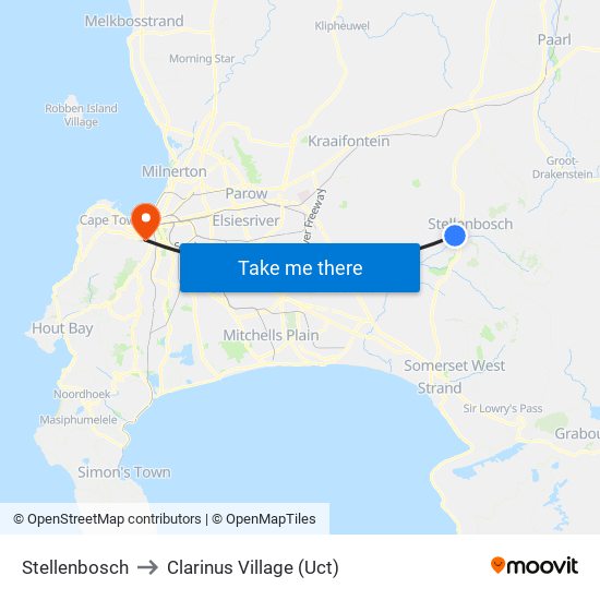 Stellenbosch to Clarinus Village (Uct) map