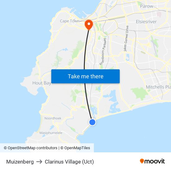 Muizenberg to Clarinus Village (Uct) map