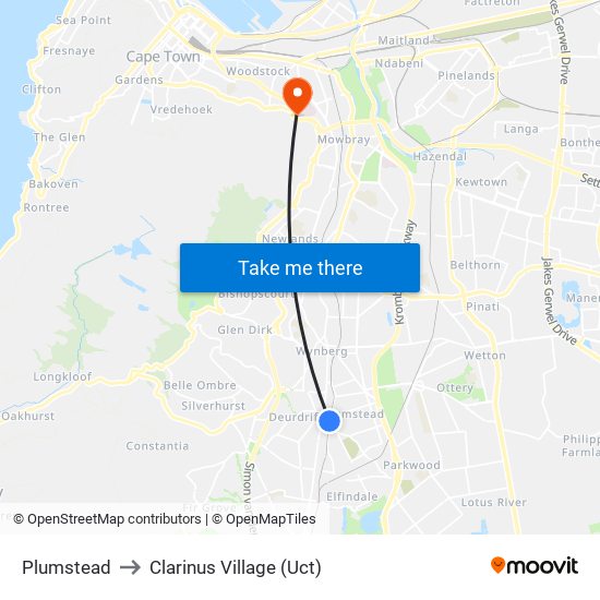 Plumstead to Clarinus Village (Uct) map