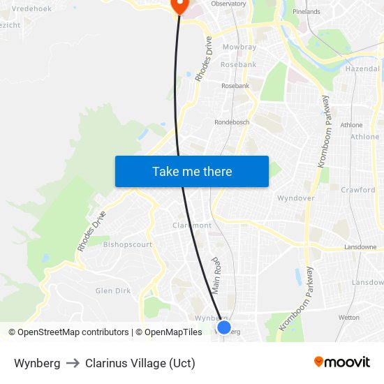 Wynberg to Clarinus Village (Uct) map