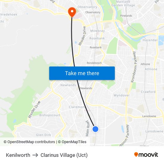 Kenilworth to Clarinus Village (Uct) map