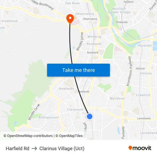 Harfield Rd to Clarinus Village (Uct) map